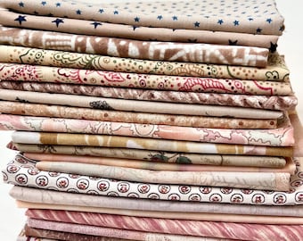 Vintage Floral Cotton Fabric Bundle: 20 Beige Tone Prints