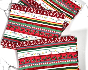 Fabric Editions Multicolor Holiday Tincel Stripe Cotton Fabric, Christmas Fat Quarters
