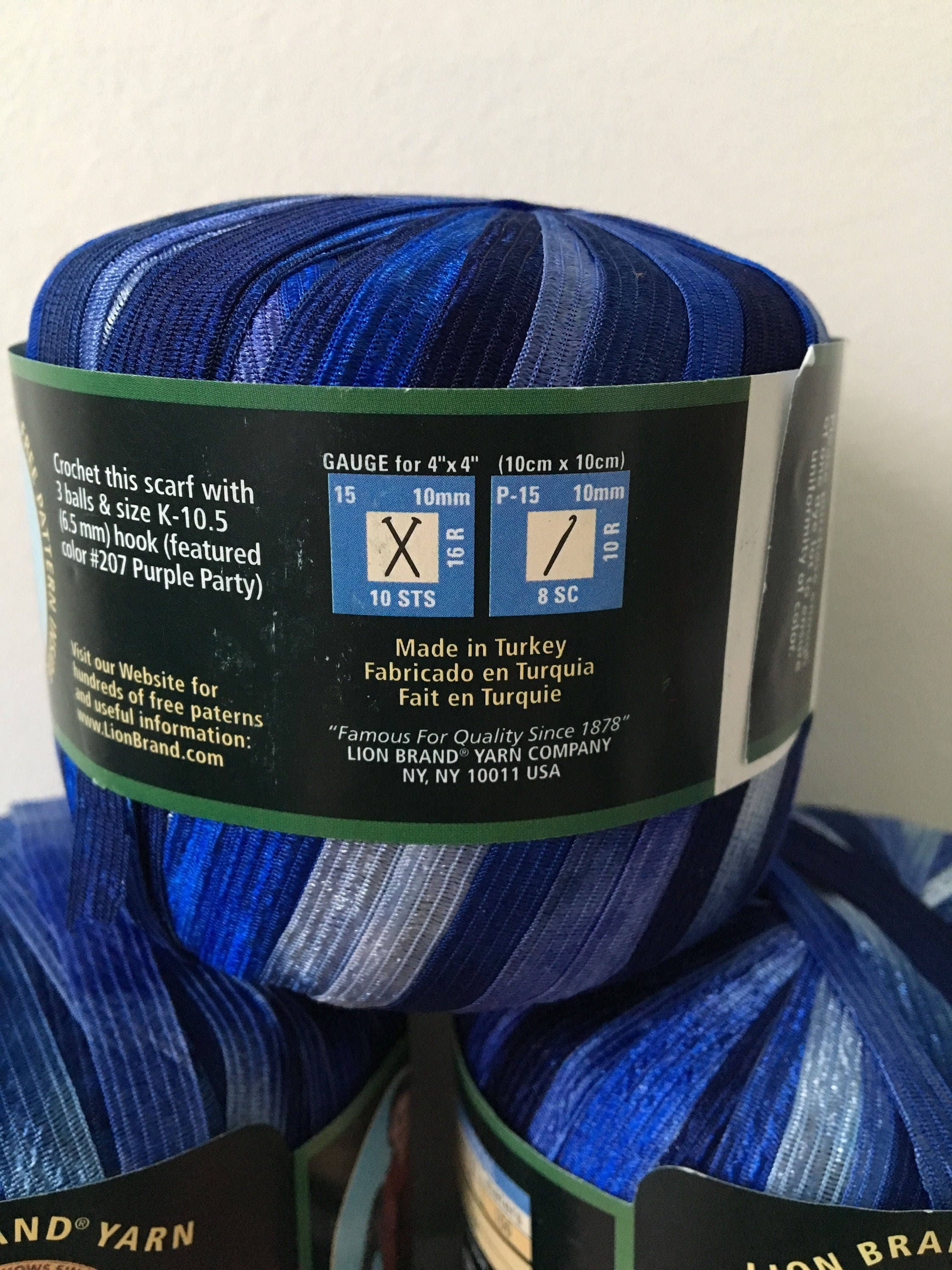 Shades of Blue Incredible Ribbon Lion Brand Yarn Specialty Yarn Novelty ...