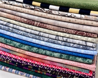 Vintage Cotton Fabric Fat Eighths Bundle: 20 Prints & Solids