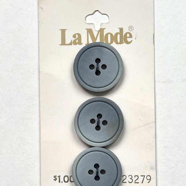 3 Vintage La Mode Gray Round Buttons Size 19 mm / 3/4”, 4 hole buttons