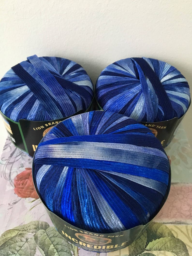 Shades of Blue Incredible Ribbon Lion Brand Yarn Specialty Etsy