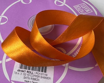 7/8” Copper Shimmer Satin Ribbon Single sided sold by the yard