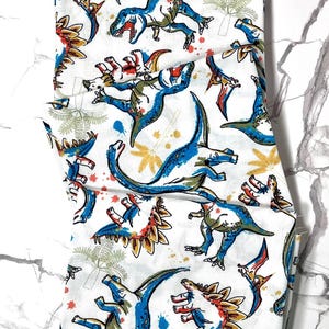 Fabric Editions White Dino Toss Cotton Fabric, dinosaur Fat Quarters, Quilt Cotton Fabric