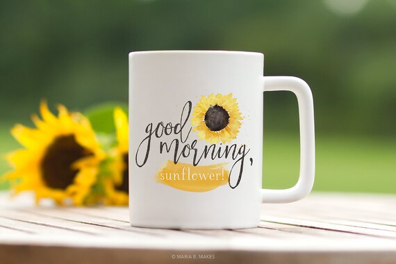 Coffee Mug with Sayings Watercolor flowers Sunflower | Etsy