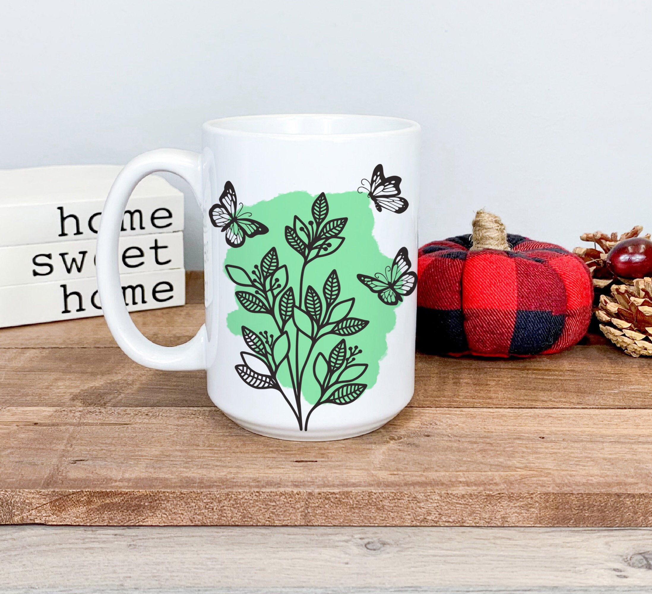 Butterflies and Leaves Coffee Cup 15oz Coffee Mug Birthday Etsy