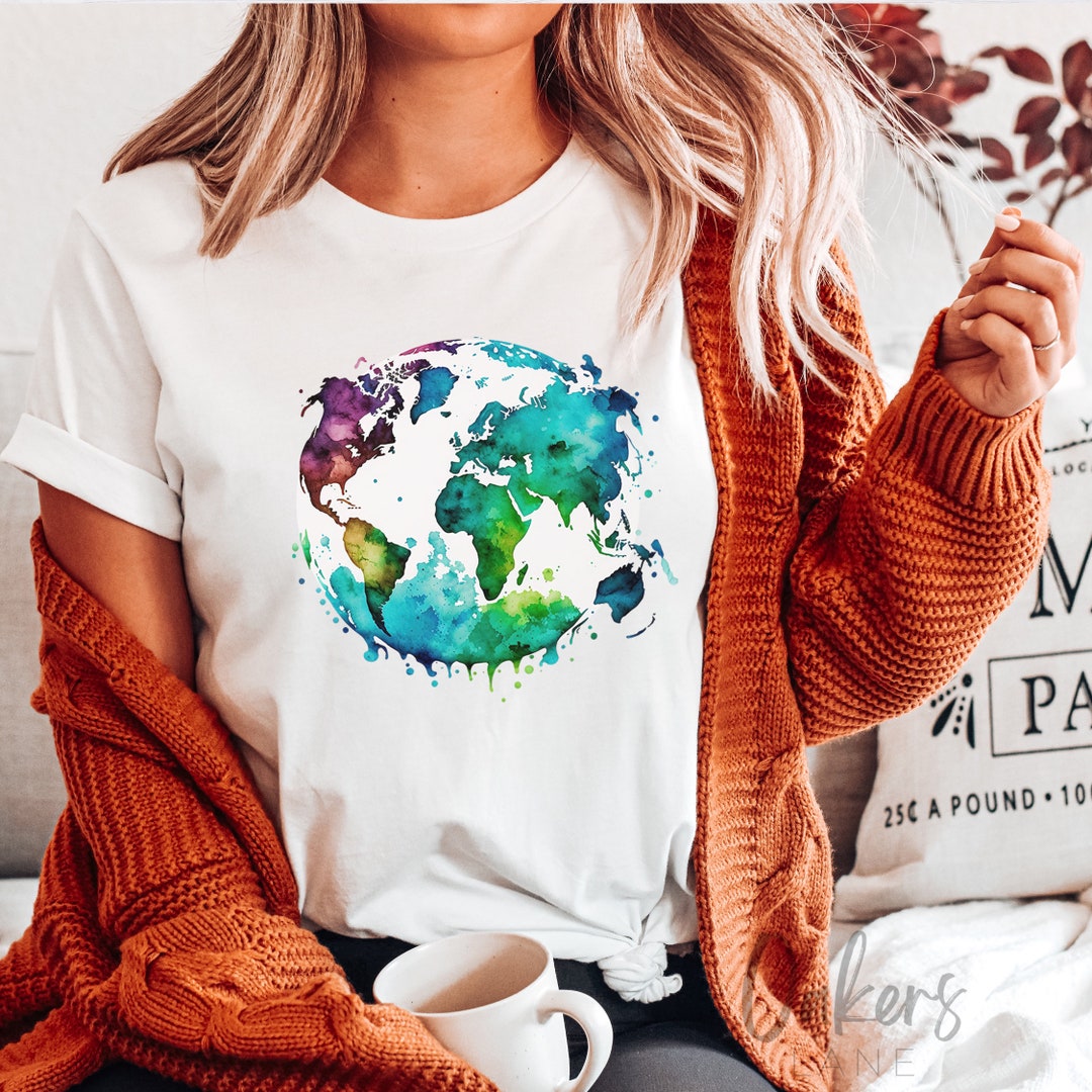 Womens Shirt With World Map World Map T Shirt Watercolor Etsy