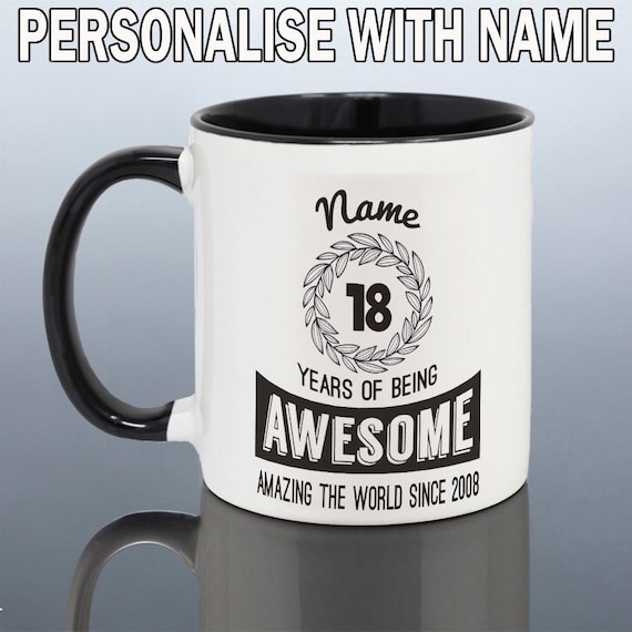 18th BIRTHDAY MUG 18th Birthday Gift Him 18 Years 2008 Birthday Cup Boys her Sister Brother Son Daughter Grandson Granddaughter Nephew Niece