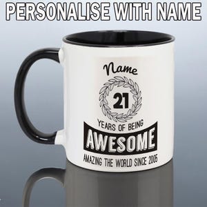21st BIRTHDAY GIFT Him 21st Birthday Mug Boys Personalised 2005 Birthday Cup 21 Year Old Custom Gift Men Son Daughter Friend Grandson Nephew Black Handle&Inside