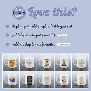 May include: White ceramic mugs with various designs, including text and graphics. Designs include "Happy 70th Birthday", "Best Grandad", "Beware Crazy Giraffe Lady", "Awesome Wife", "No one is perfect", "Made in 1987", "Vintage 1967", "This Dadon belongs to", "Nan's Camping Girl", and "Find the good in every day".