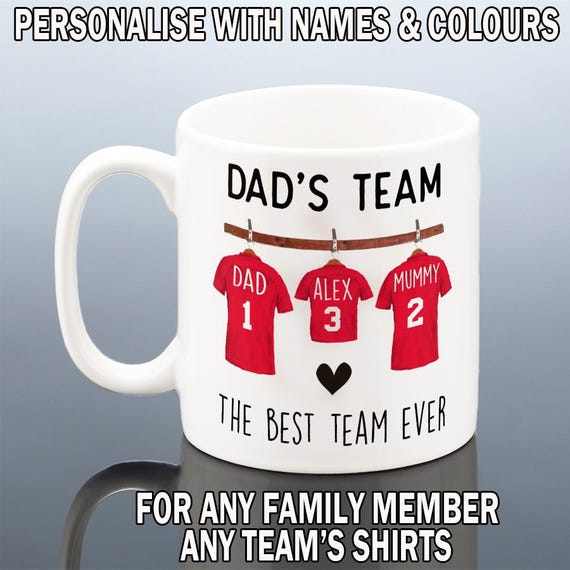 DADDY FOOTBALL MUG Personalised Birthday Gift Dad Father's Day Gift Grandad  Red Blue Shirt Dream Team United Custom Football Shirts Cup Him