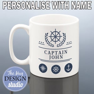 CAPTAIN MUG Boat Owner Birthday Gift Men Personalised Boating Cup Him Grandad Blue Nautical Sailing Yacht Decor Husband First Mate Skipper