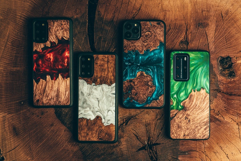 Wood resin Case For iPhone, Samsung, Google Pixel - iPhone 12, iPhone 11, iPhone XR, SE, Samsung S21, S20, Pixel 5, Pixel 4a, Pixel4a 5G 