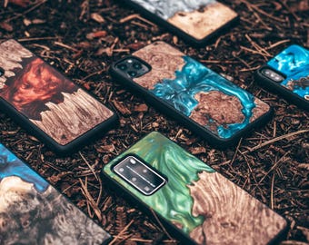 Echtholz Harz iPhone Fall, Buckeye Burl Live Edge Handy-Abdeckung (Option Magsafe)