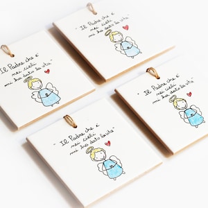 Bomboniere battesimo bimbo bimba comunione cresima frasi illustrazione animali personalizzate ceramica mattonella piastrella volpe riccio