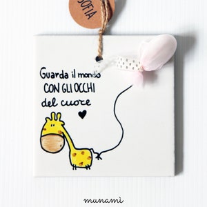 Bomboniere battesimo palloncino bimba comunione cresima frasi illustrazione animali personalizzate ceramica mattonella piastrella originali