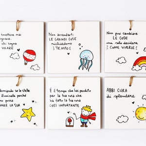 Bomboniere battesimo piccolo principe comunione cresima frasi illustrazione animali personalizzate ceramica mattonella piastrella originali