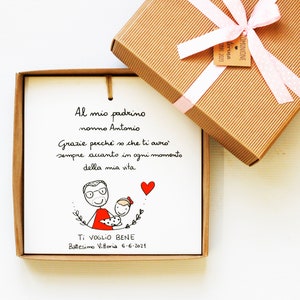 Bomboniere madrina padrino battesimo prima comunione cresima originali personalizzate ceramica mattonella piastrella illustrate