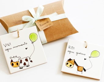 Baptism favors first communion confirmation phrases illustration animals personalized ceramic tile original tile