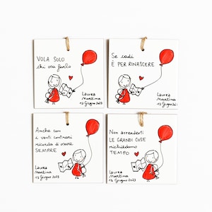 Bomboniere laurea personalizzate frasi illustrazione ceramica mattonella piastrella