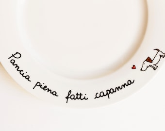 Piatti personalizzati decorati a mano ceramica idea regalo originale disegno illustrazioni cibo frasi pizza