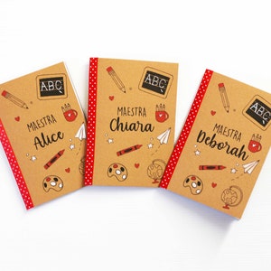 Idée cadeau carnet personnalisé pour les enseignants en fin d'année scolaire, carnet kraft personnalisé dessin élèves élèves parents