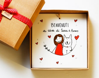Regalo coppia casa nuova fidanzato marito moglie mattonella personalizzata casa nuova originale amica mamma zia illustrazione decorazione