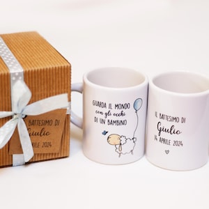 Bomboniere battesimo nascita comunione cresima tazzine caffè personalizzate frasi illustrazione ceramica originali utili