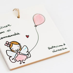 Bomboniere battesimo artigianali  frasi illustrazione personaggi disney principesse animali personalizzate ceramica mattonella piastrella