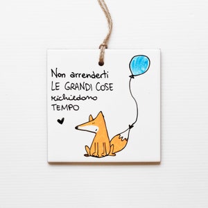 Bomboniere battesimo bimbo bimba comunione cresima frasi illustrazione animali personalizzate ceramica mattonella piastrella volpe riccio
