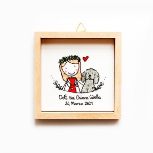 Bomboniere laurea quadretto frasi illustrazione animali personalizzate ceramica mattonella piastrella
