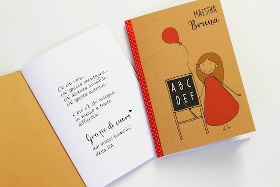 Custom notebook gift idea for teachers at the end of the school year, personalized kraft notebook drawing pupils students parents