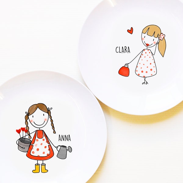 Assiettes personnalisées décorées à la main en céramique idée cadeau originale dessin illustrations phrases alimentaires