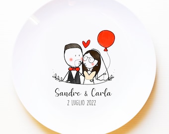 Piatti con stampa personalizzata ceramica idea regalo matrimonio testimone nozze originale disegno illustrazioni cibo frasi pizza