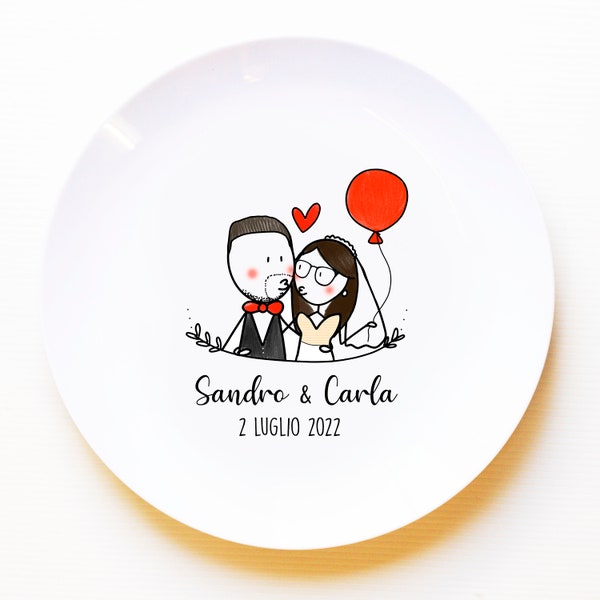 Piatti con stampa personalizzata ceramica idea regalo matrimonio testimone nozze originale disegno illustrazioni cibo frasi pizza