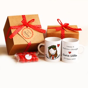 Bomboniere laurea tazzine caffè personalizzate frasi illustrazione ceramica