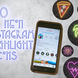 50 Neon Instagram Highlight Covers | Instagram Story Graphics | Social Media Icons