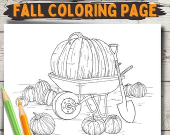 Página para colorear de una calabaza gigante en una carretilla (descarga digital)