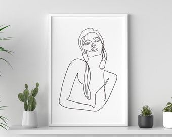 Impresión artística de rostro de mujer, retrato minimalista (descarga digital)