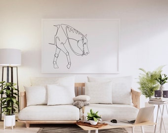 Impresión artística de línea de caballo, perfil ecuestre, decoración del oeste (descarga digital)