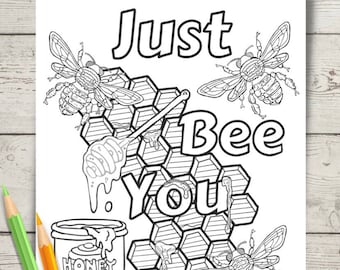 Página para colorear "Just Bee You": Abejas en panal (descarga digital)