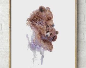 Abstract Mama Bear Watercolor Print Painting Mother Hugging Baby Cub Nursery Art Wall Abstract Mama Bear Watercolor Print Painting Mother Hugging Baby Cub Nursery Art Wall