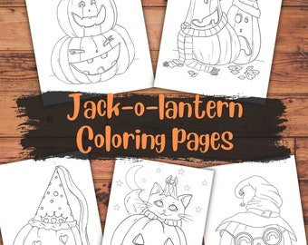 Lindas páginas para colorear de Jack O'Lantern, descarga digital, paquete para colorear de calabazas, diversión, feliz Halloween para colorear para niños y adultos