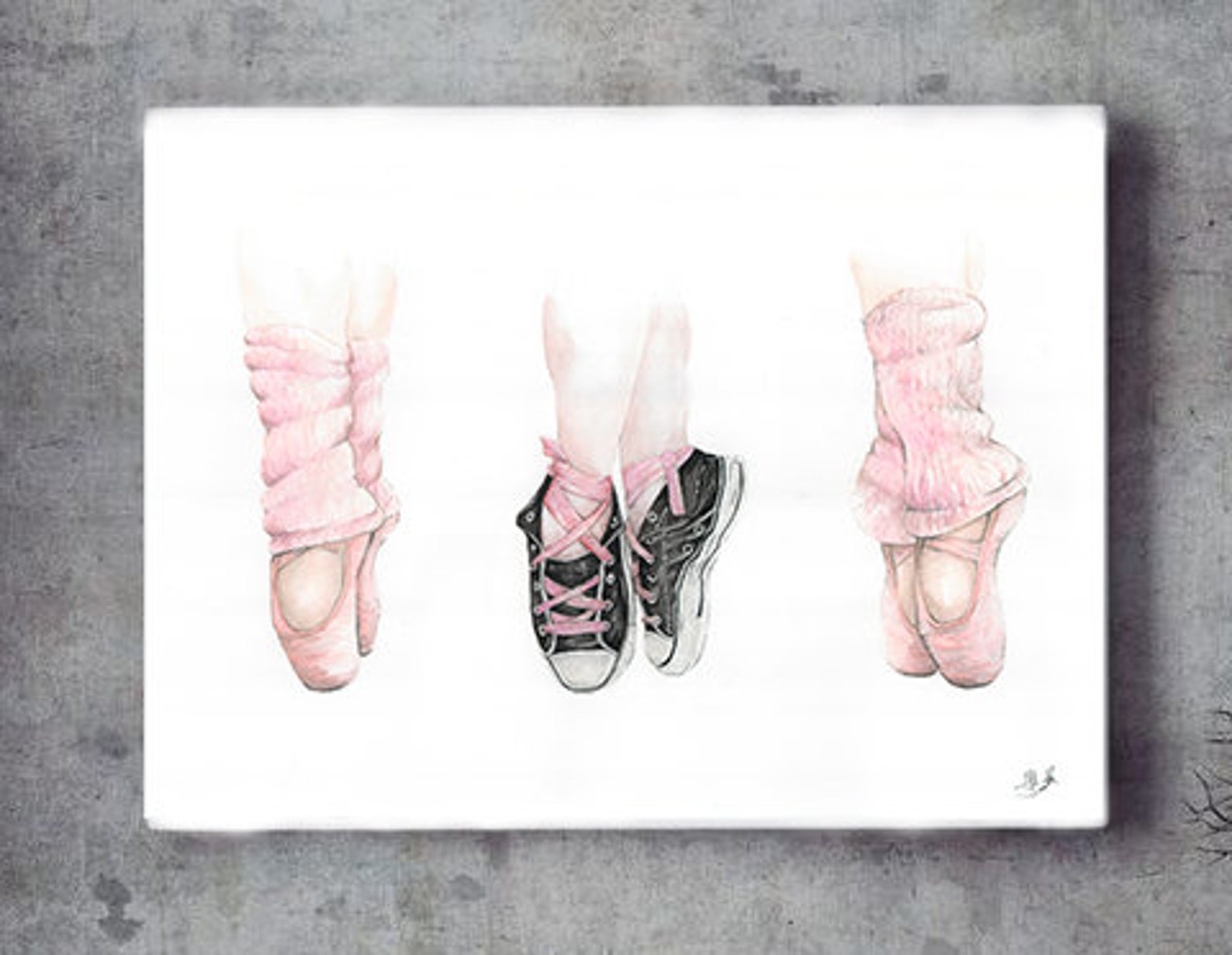 watercolor ballet pointe shoes glicee print, converse, chucks, ballet wall art, girls room, girl positive art