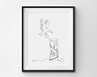 Lámina artística de gaviota, decoración náutica de playa (descarga digital)