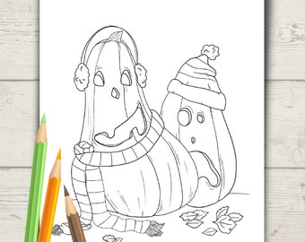 Linda página para colorear jack-o-lantern, descarga digital, coloración de calabaza de Halloween, página para colorear de otoño