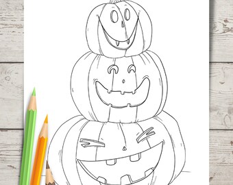 Página para colorear de calabazas apiladas (descarga digital)