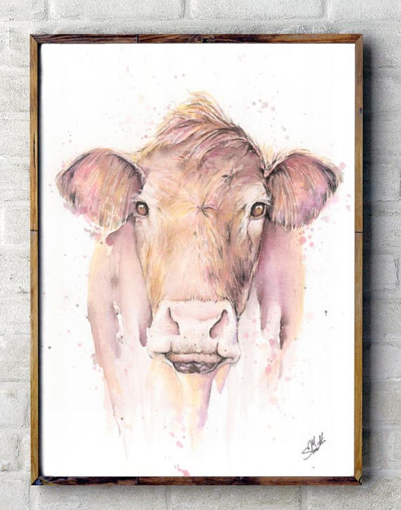 Brown Cow Abstract Watercolor Painting Wall Art Print | Etsy