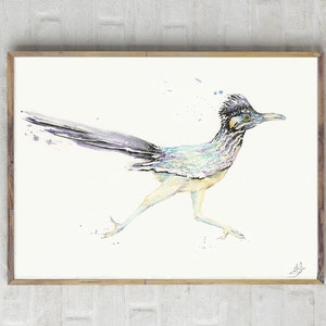 Watercolor Road Runner, Glicee Print, desert animal wall art, large prints available