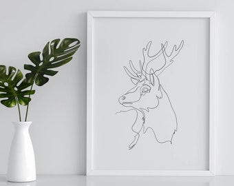 Dibujo de líneas de ciervos, DESCARGA DIGITAL, rústico, decoración sencilla del hogar, arte minimalista de la pared de montaña